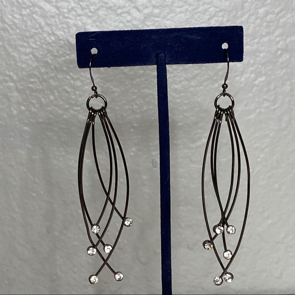 Dark Grey Metal Dangle Earrings - Picture 2 of 6